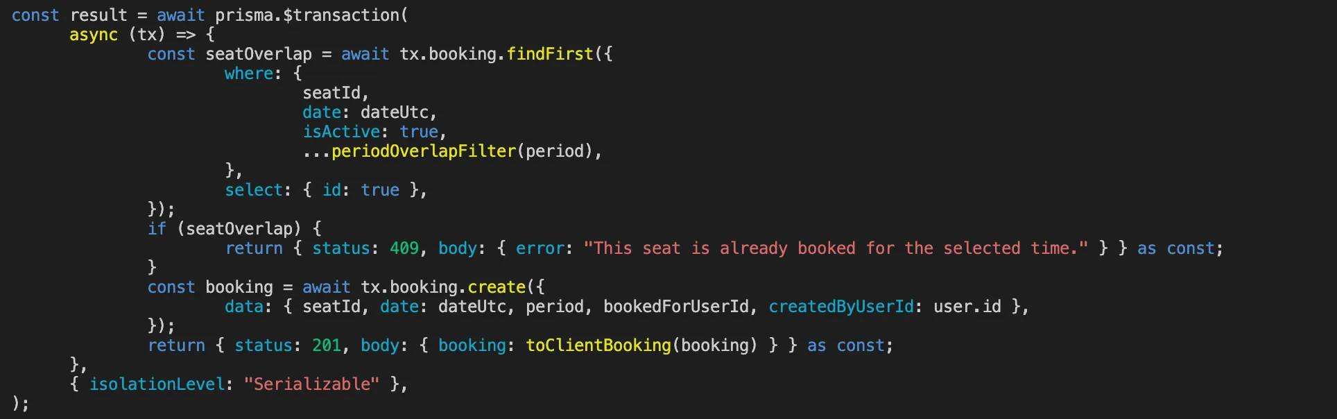 Be.seated code snippet