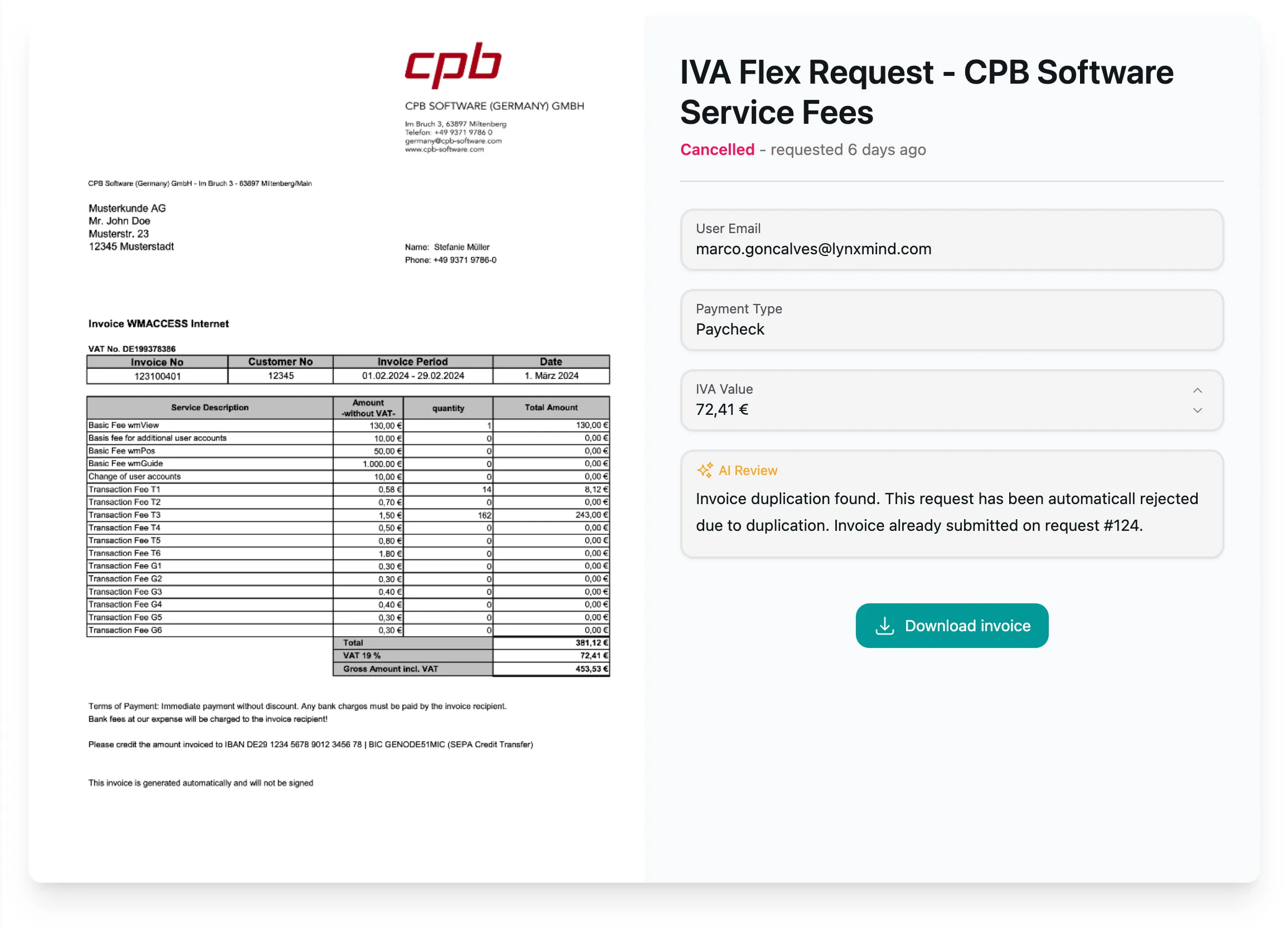 Spendwise duplicate invoice auto reject