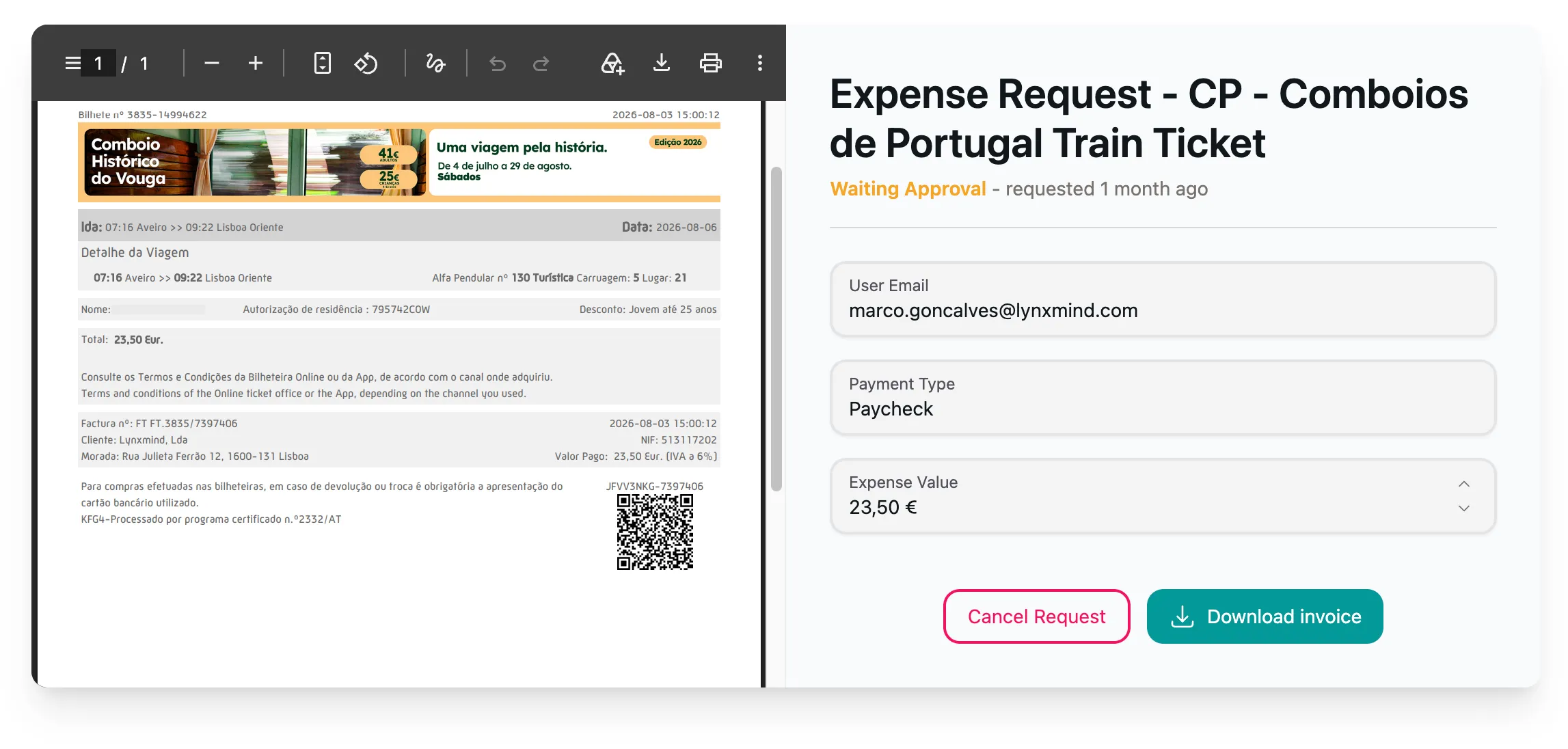 Spendwise app request view