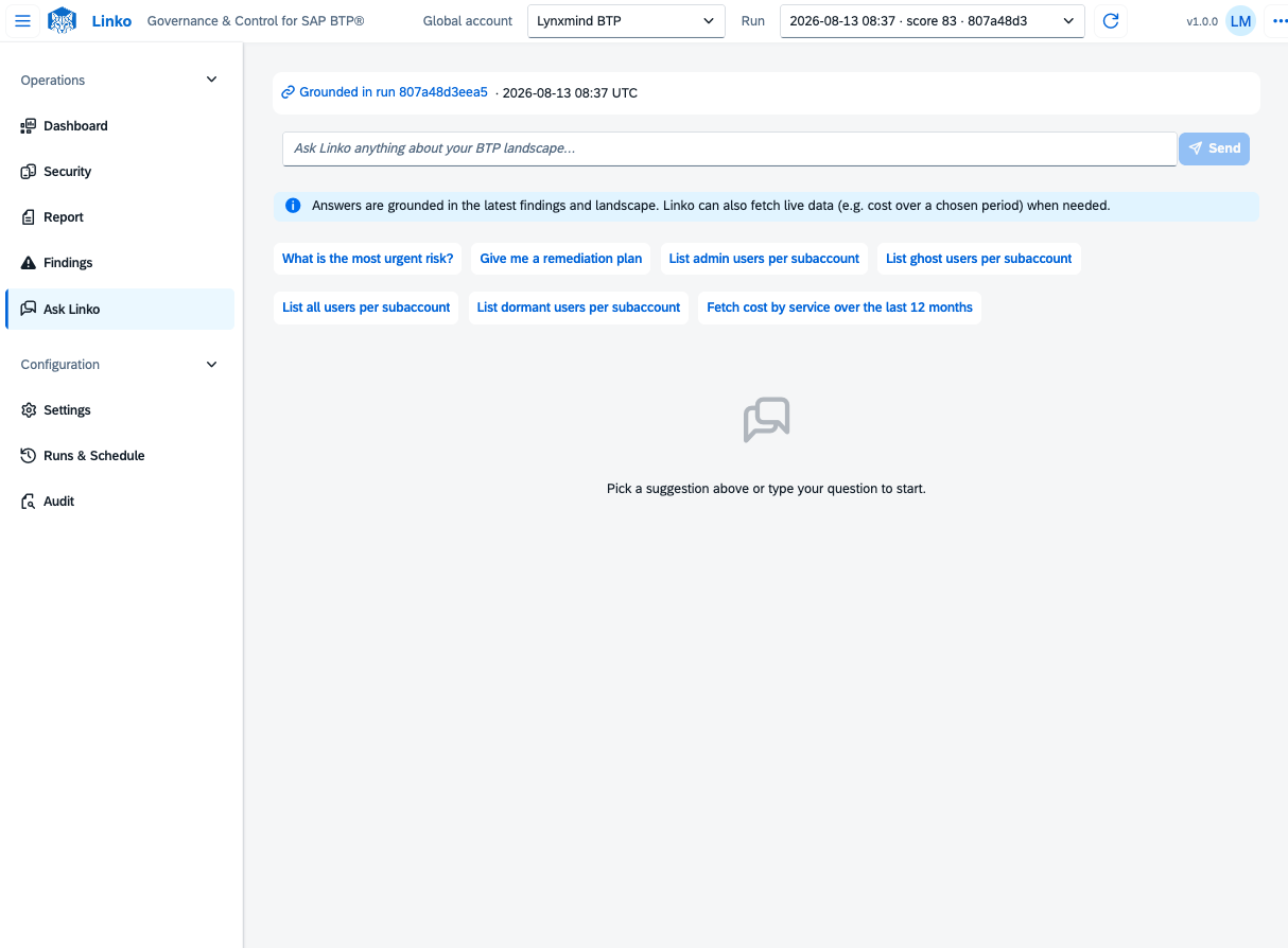 Linko plain language assistant for SAP BTP questions