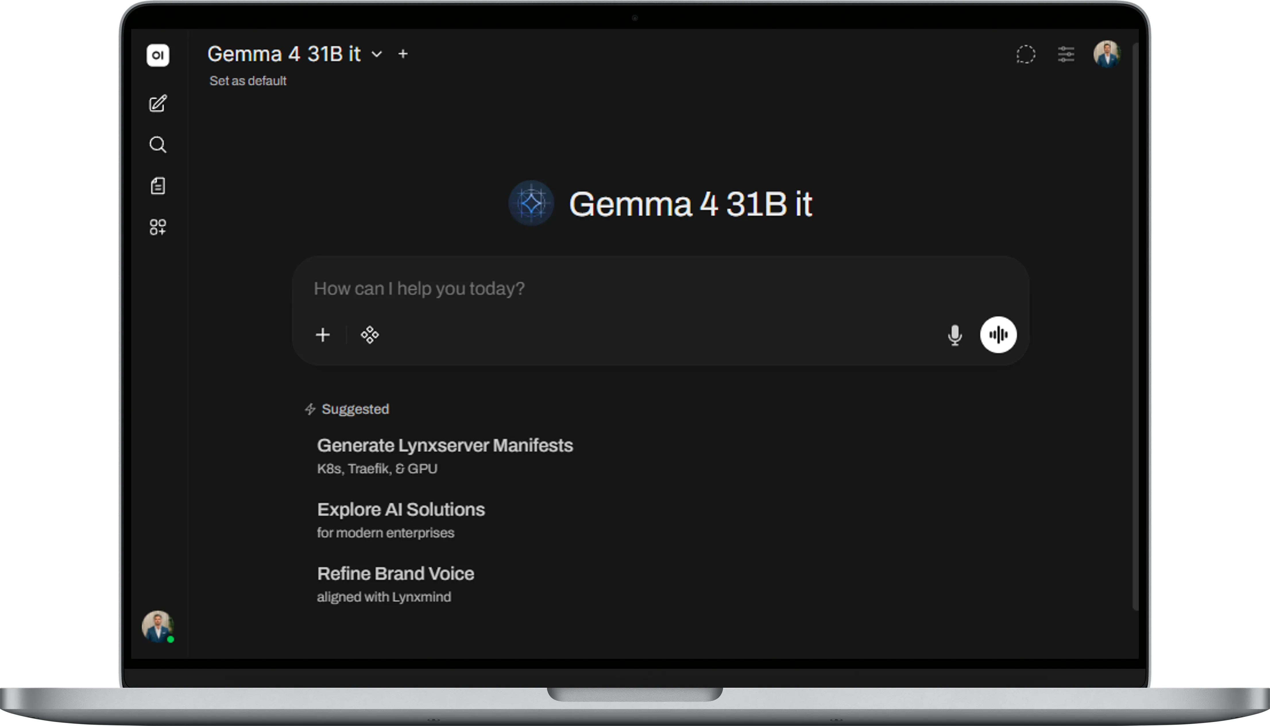 Local deployment of Gemma 31B model running on private AI server with ChatGPT-style interface