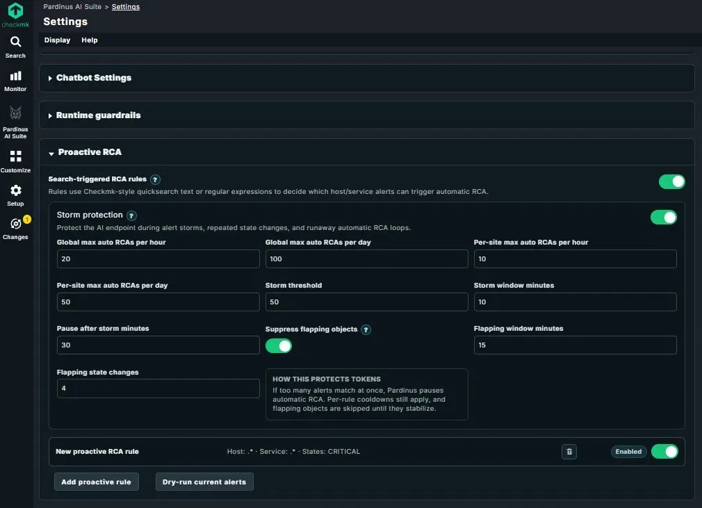 Pardinus runtime guardrails showing AI provider reliability checks, evidence controls and data redaction preview