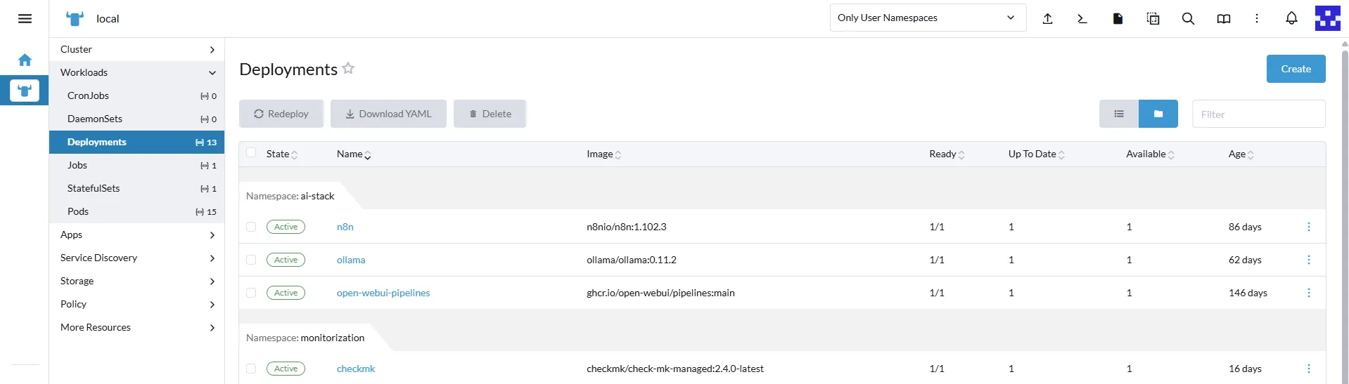 Rancher Kubernetes dashboard