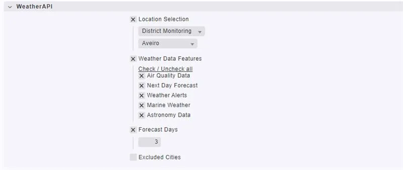 dashboard view showing multiple weather metrics