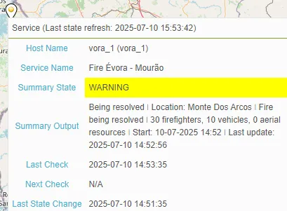 automated wildfire object creation - warning status